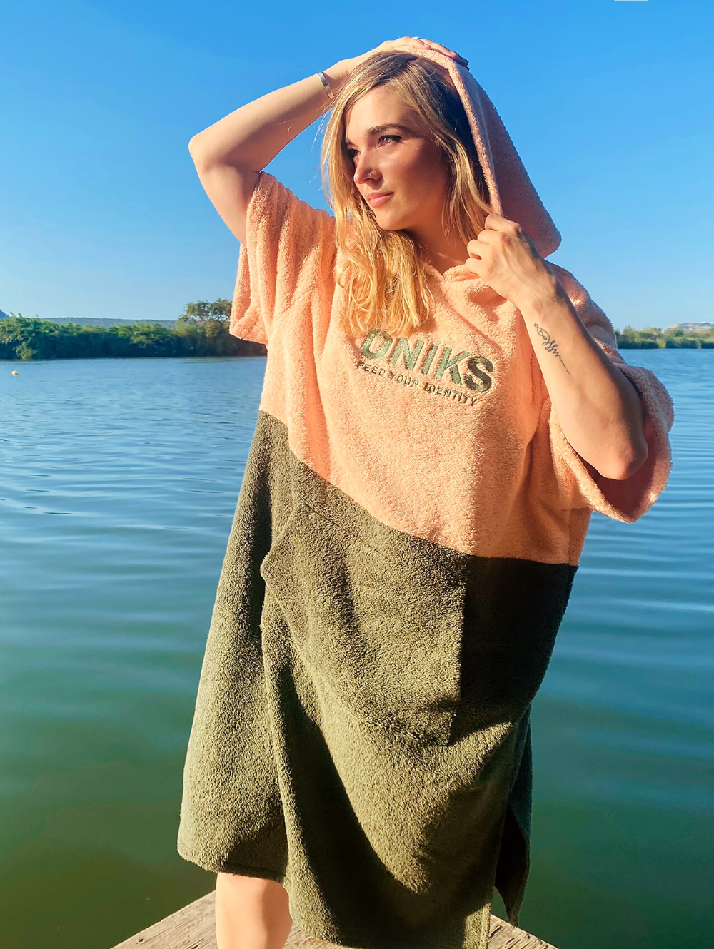 Poncho toalla 'Peach/Forest'