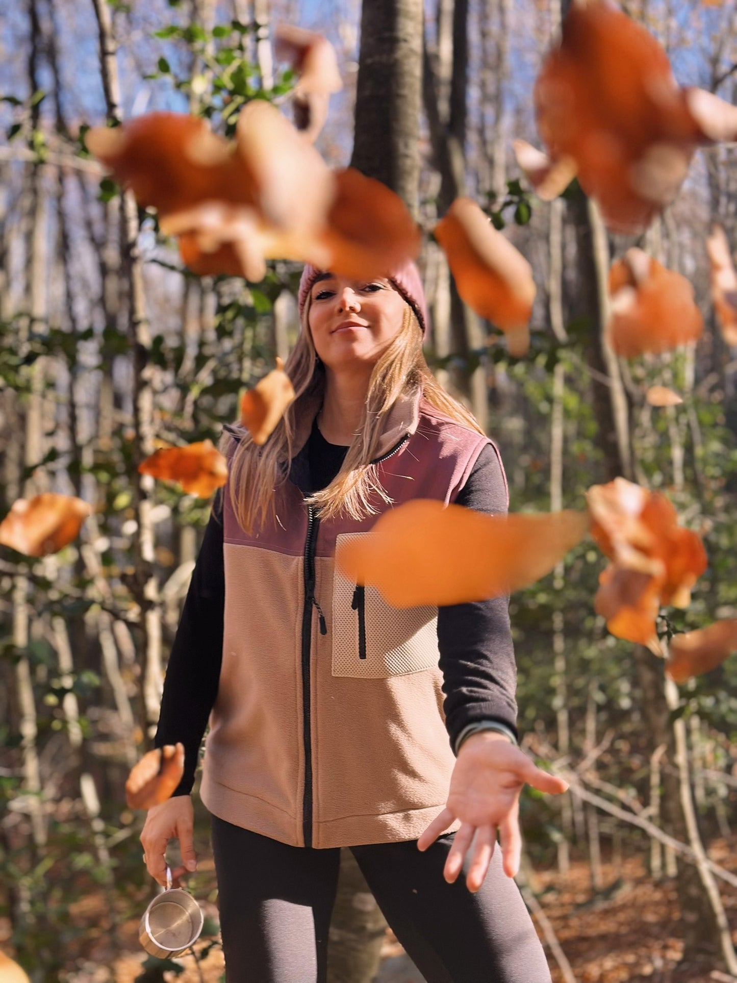 Chaleco polar 'Burgundy/ Dune'