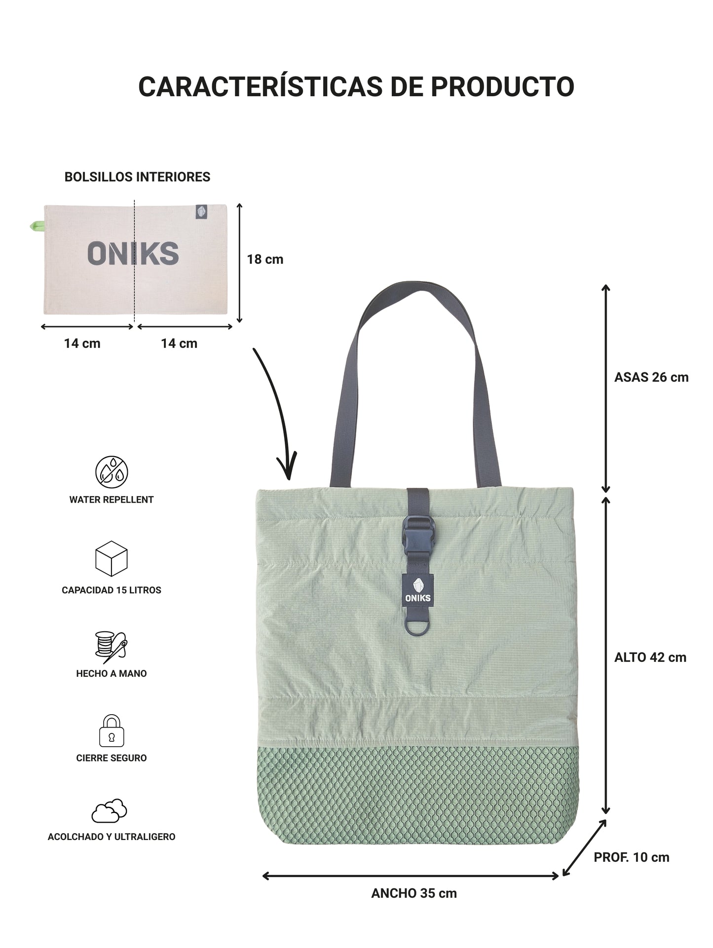 Bolso acolchado con malla 3D 'Olive root'